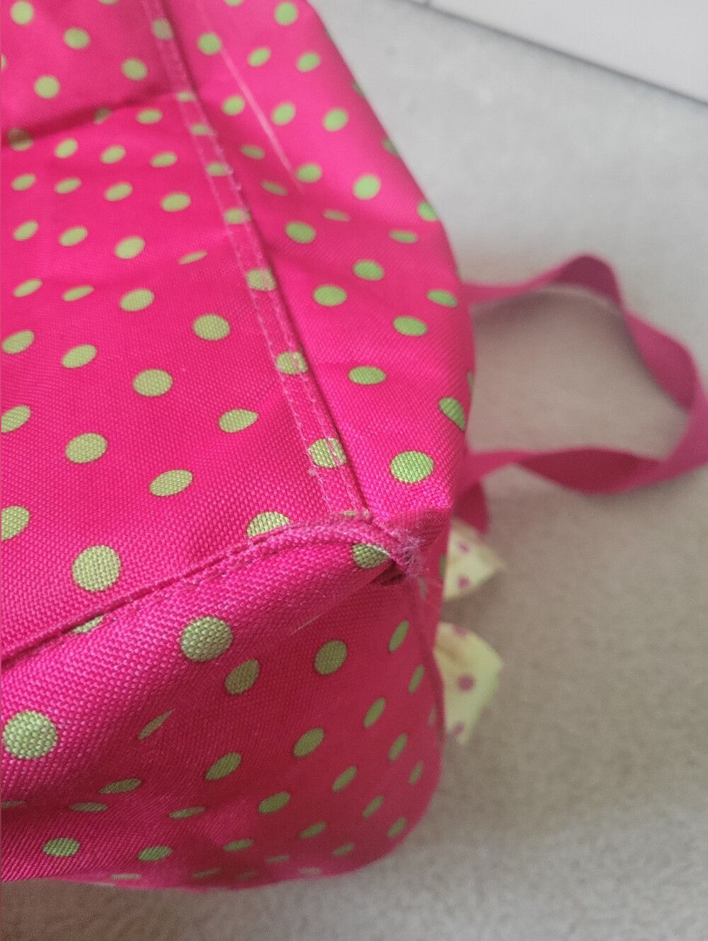 Pink Polka Dot Tote Bag with Lime Bow - Picture 15 of 16